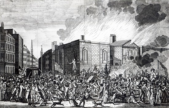 An exact representation of the Burning, Plundering and Destruction of Newgate the Rioters on the mem a (after) Jefferyes Hamett O'Neale