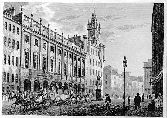 View of The Town Hall, Exchange, Glasgow; engraved by Joseph Swan a (after) John Knox