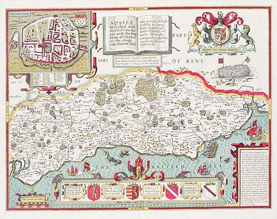 Sussex; engraved by Jodocus Hondius (1563-1612) from John Speed''s Theatre of the Empire of Great Br a (after) John Speed
