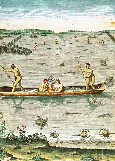 How the Indians Catch their Fish, from ''Admiranda Narratio...''; engraved by Theodore de Bry (1528- a (after) John White