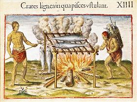 Cooking Fish, from ''Admiranda Narratio...''; engraved by Theodore de Bry (1528-98) 1585-88