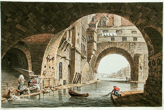 The Washing Place of the Hotel-Dieu and the Pont de la Tournelle; engraved by I. Hill a (after) John Claude Nattes