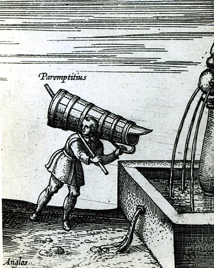 An apprentice fetching water from a fountain  (detail of 105365) a (after) Joris Hoefnagel