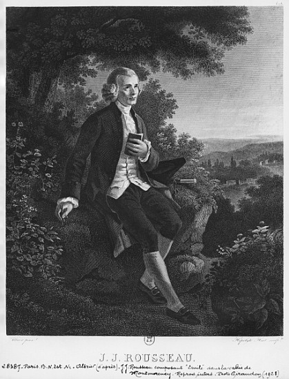 Jean-Jacques Rousseau composing ''Emile'' in Montmorency valley; engraved by Hippolyte Huet (19th ce a (after) Joseph Albrier