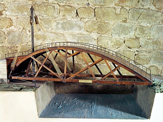 Model of a swing bridge made from one of Leonardo''s drawings a (after) Leonardo da Vinci
