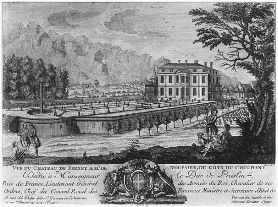 Voltaire''s house in Ferney, west side; engraved by Francois, Maria, Isidore Queverdo (1748-97) a (after) Louis Signy