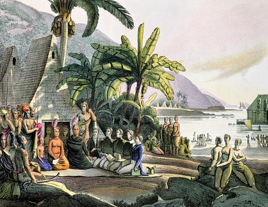 Meeting between the Expedition Party of Otto von Kotzebue (1788-1846) and King Kamehameha I (1740/52 a (after) Ludwig (Louis) Choris