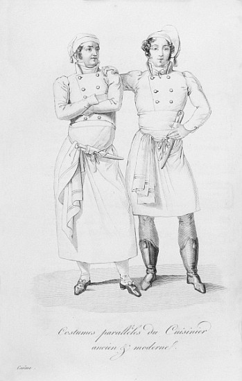 Costumes of cooks from different eras, from ''Le Maitre d''Hotel francais'' Marie Antoine Careme, pu a (after) Marie Antoine Careme