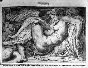 Leda; engraved by Jacobus Bos, Boss or Bossius (b.c.1520)