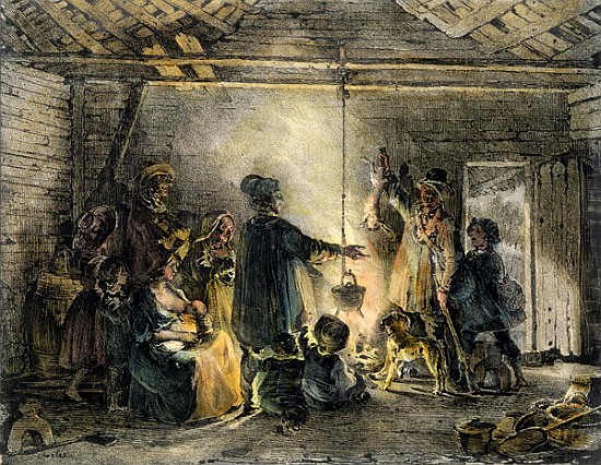 Interior of a Coal-Miner''s Hut; engraved by Godefroy Engelmann (1788-1839) 1829 a (after) Nicolas Toussaint Charlet