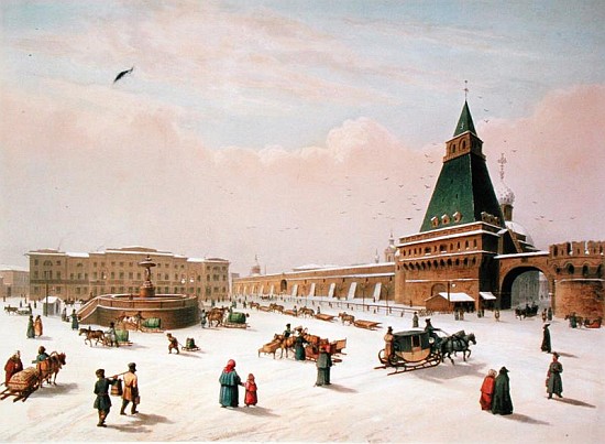 Loubyanska Square in Moscow, printed Louis-Pierre-Alphonse Bichebois (1801-50) a (after) Paul Marie Roussel