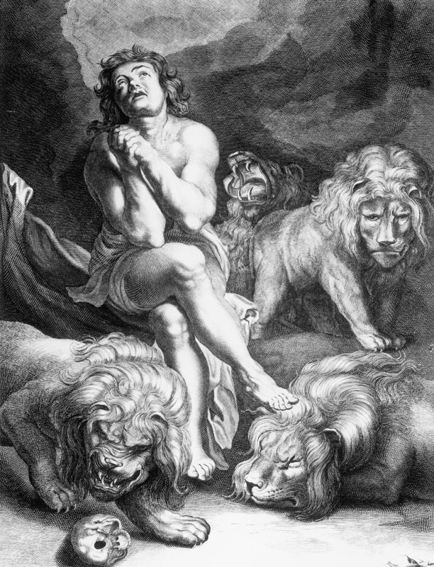 Daniel in the Lions'' Den; engraved by Abraham Blooteling (1640-90) a (after) Peter Paul Rubens