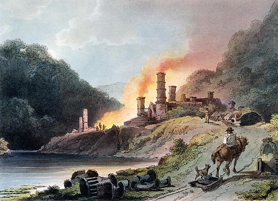 Iron Works, Coalbrookdale; engraved by William Pickett, c.1805 a (after) Philippe de Loutherbourg