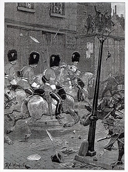 The Irish Land League Agitation: Scots Greys charging the mob at Limerick, illustration from ''The I a (after) Richard Caton Woodville