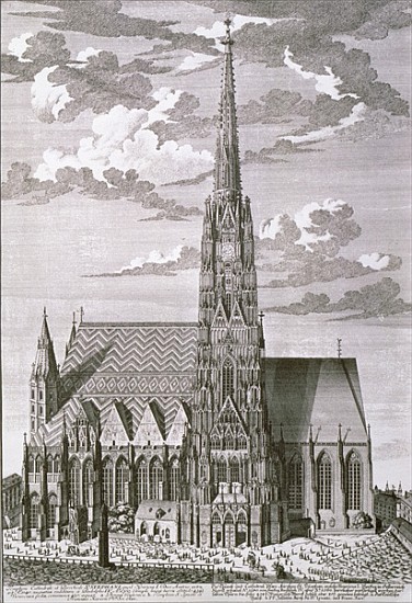 View of St. Stephan''s Cathedral, Vienna ; engraved by George-Daniel Heumann (1691-1759) a (after) Salomon Kleiner
