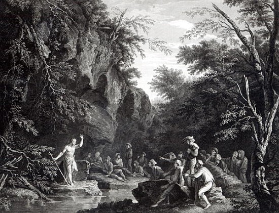 Saint John preaching in the Wilderness; engraved by John Browne a (after) Salvator Rosa