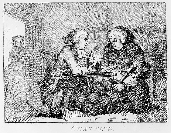 Chatting, illustration from ''Picturesque Beauties of Boswell, Part the First'', etched by Thomas Ro a (after) Samuel Collings