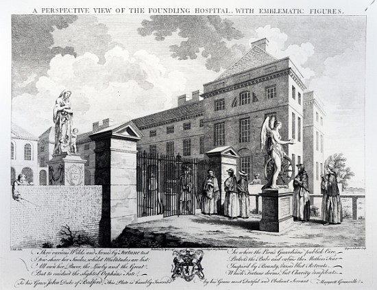 A perspective view of the Foundling Hospital; engraved by Edward Rooker a (after) Samuel Wale
