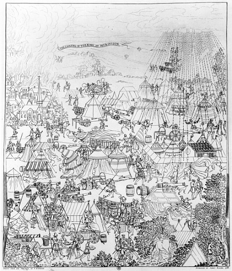 The Encampment of King Henry VIII at Marquison, July 1544, etched James Basire a (after) Samuel Hieronymous Grimm