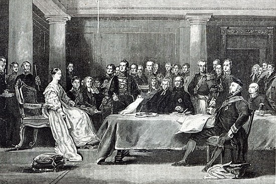 The Queen''s First Council, from ''Leisure Hour'' a (after) Sir David Wilkie