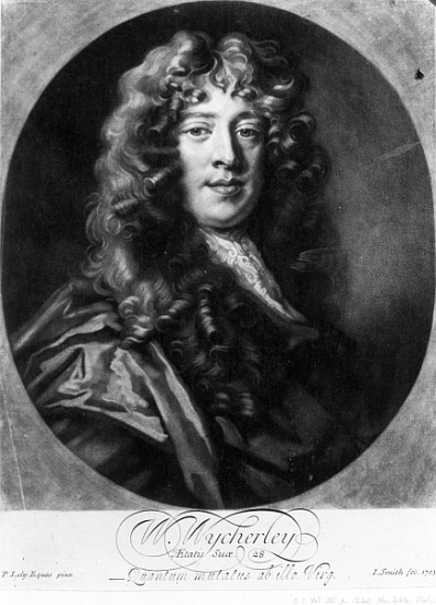 William Wycherley; engraved by John Smith a (after) Sir Peter Lely