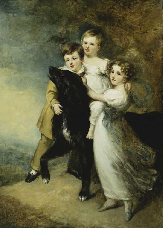 Drei Kinder mit Hund vor Landschaft. a (after) Sir William Beechey