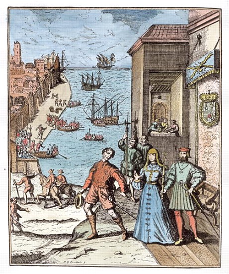 Parting of Columbus with Ferdinand and Isabella, from ''Narrative and Critical History of America'', a (after) Theodore de Bry