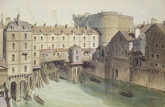 View of Petit Chatelet and the Petit Pont in 1717, illustration from ''Paris Through The Ages'' ; en a (after) Theodor Josef Hubert Hoffbauer