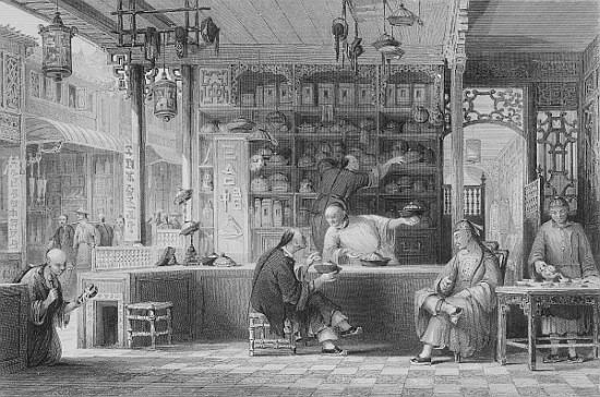 Cap Vendor''s Shop, Canton, from ''China in a Series of Views'' George Newenham Wright, 1843Allom, T a (after) Thomas Allom