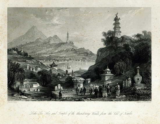 Lake See-Hoo and the Temple of the Thundering Winds, from the Vale of Tombs; engraved by J.C. Bentle a (after) Thomas Allom