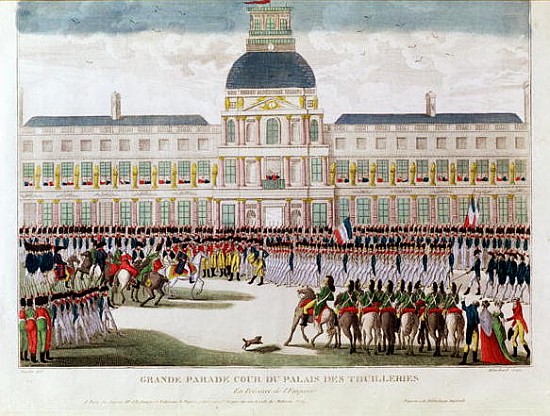 Parade in the Courtyard of the Palais des Tuileries in the Presence of the Emperor; engraved by Blan a (after) Thomas Naudet