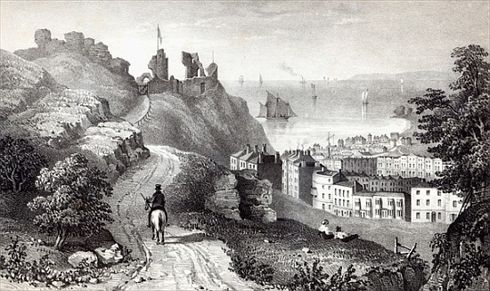 Hastings Castle from the Revd W. Wallinger''s Plantation; engraved by R. Martin a (after) Thomas Ross