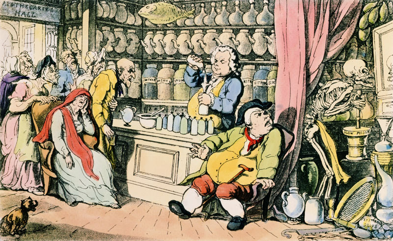 ''Death and the Apothecary'' or ''The Quack Doctor'', illustration from ''The English Dance of Death a (after) Thomas Rowlandson