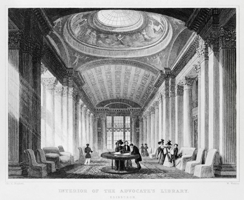 Interior of the Advocate''s Library, Edinburgh; engraved by William Watkins a (after) Thomas Hosmer Shepherd