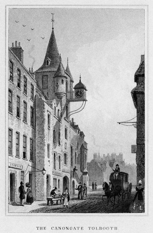 The Canongate Tolbooth, Edinburgh; engraved by Thomas Barber a (after) Thomas Hosmer Shepherd