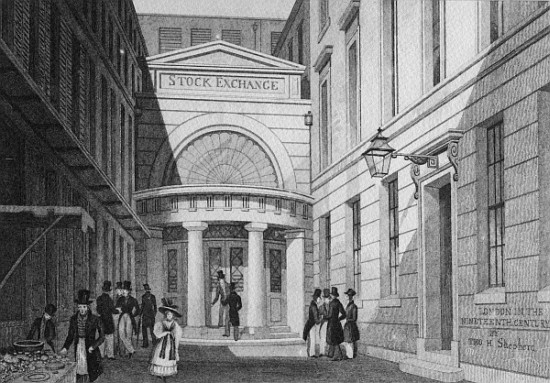 Stock Exchange, London, from ''Metropolitan Improvements; or London in the nineteenth century'', c.1 a (after) Thomas Hosmer Shepherd