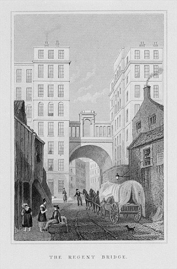 The Regent Bridge, Edinburgh; engraved by Thomas Barber a (after) Thomas Hosmer Shepherd