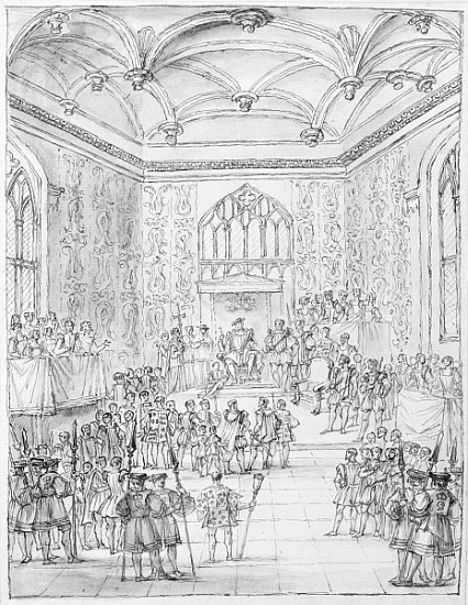 Henry VIII receiving Montmorency, the French Ambassador, at Hampton Court a (after) William Kent
