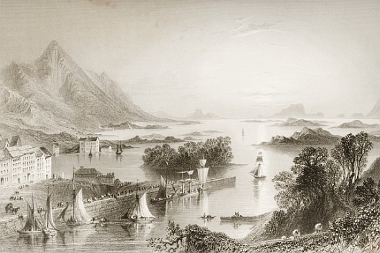 Clew Bay seen from Westport, County Mayo, from ''Scenery and Antiquities of Ireland'' a (after) William Henry Bartlett