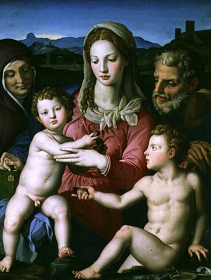 Holy Family with St. Anne and the infant St. John the Baptist, c.1550 a Agnolo Bronzino