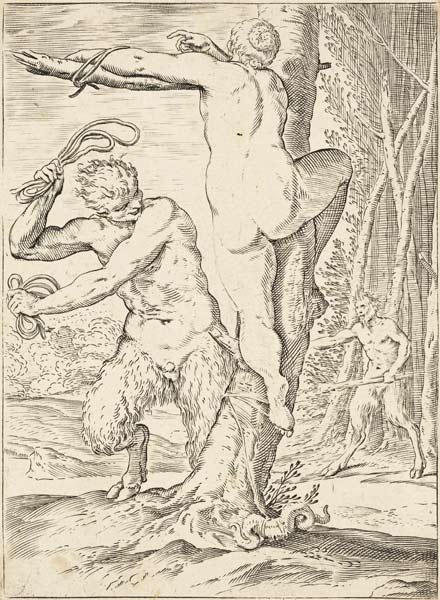 Satyr Whipping a Nymph a Agostino Carracci