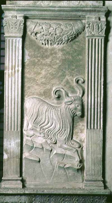 Aries represented by a ram from a series of reliefs depicting planetary symbols and signs of the zod a Agostino  di Duccio