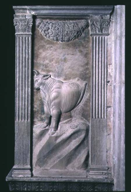 Taurus represented by the bull from a series of reliefs depicting planetary symbols and signs of the a Agostino  di Duccio