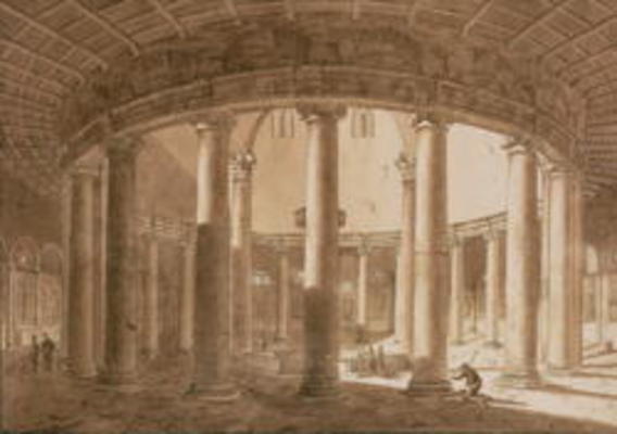 Interior of the Temple of Claudius in Rome, c.1800 (pen & sepia wash on paper) a Agostino Tofanelli