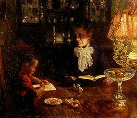 Mother and child in an evening interior a Aksel Frederiksen