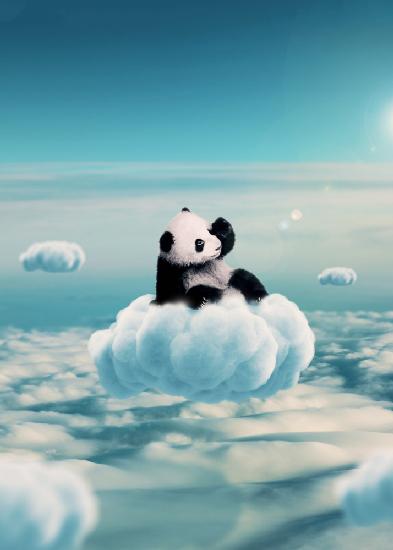 Flying Clouds With Baby Panda