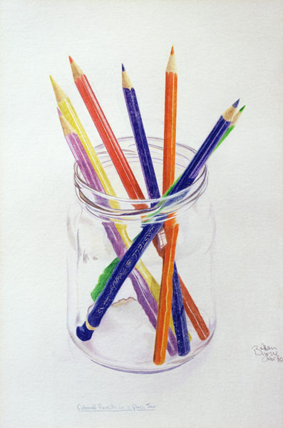 Coloured Pencils in a Jar, 1980 (coloured pencil on paper)  a Alan  Byrne