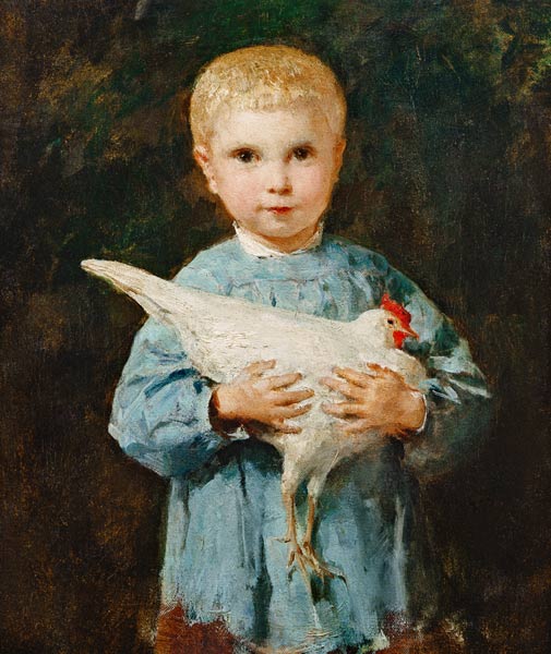 Maurice Anker with chicken a Albert Anker
