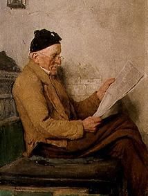 Reading smallholder on the fireside bench a Albert Anker