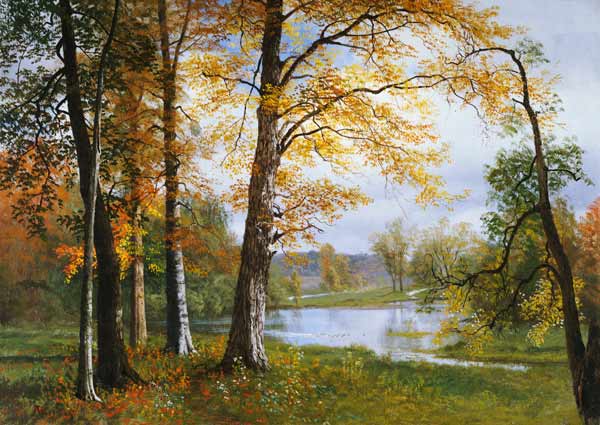 Ein ruhiger See. a Albert Bierstadt